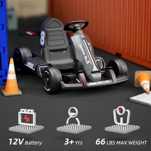 XJD Electric Go Kart 12V Battery Powered Pedal Go Karts for 37-96 Months Kids Youths on Car Electric Vehicle Car Racing Drift Car for Boys Girls with Bluetooth/FM and Remote Control (Black)