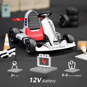 XJD Electric Go Kart 12V Battery Powered Pedal Go Karts for Kids Youths on Car Electric Vehicle Car Christmas Birthday Gifts for 3 Years and Up with Bluetooth/FM and Remote Control (White)